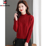 AEMAPE毛衣女加絨加厚半高領(lǐng)打底衫2025秋冬新款短款小個(gè)子內搭針織上衣 紅色【單款  不加絨】 L 建議110-120斤