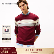 Tommy Hilfiger【柔軟純棉】秋冬男裝純棉潮流多色商務(wù)休閑通勤內搭打底針織毛衣 【撞色條紋】紅色VLP M （推薦：135-150斤）