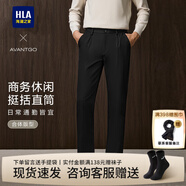 海瀾之家（HLA）休閑褲男裝春秋季輕商務(wù)時(shí)尚系列紳士四面彈直筒褲男士休閑長(cháng)褲子 HKCAW3J089A黑色9K 38 /180推薦89~92kg