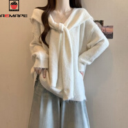 AEMAPE假兩件披肩海軍領(lǐng)黃色正肩毛衣女2025秋冬胖mm中長(cháng)款套頭針織衫女 杏色 M 建議95-105斤