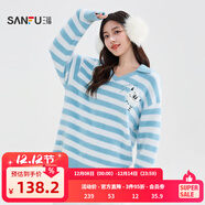 三福（SANFU）毛衣2025冬季可愛(ài)雪人繡花V字翻領(lǐng)上衣女裝512812 藍色 S