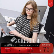 三彩2025秋款香風(fēng)條紋T恤肌理感圓領(lǐng)短袖套頭衫休閑M 黑白條紋 S 155/80A