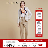 PORTS寶姿商場(chǎng)同款春季新品女裝V領(lǐng)長(cháng)袖小香風(fēng)針織短外套LD8J023PFQ054 奶白色格子 S (4)