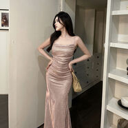 氣質(zhì)感閃亮吊帶連衣裙女夏季新款粉色歐美顯瘦晚禮服包臀長(cháng)裙 淺粉色 S S