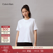 Calvin Klein運動(dòng)【吸濕】春夏女士字母織帶ck訓練跑步健身寬松短袖T恤上衣 540-月光白 S