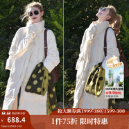 茵曼（INMAN）2025冬季女裝新款立領(lǐng)蝴蝶結皺感羽絨服寬松加厚保暖長(cháng)款外套 淺杏色 L 168-172cm/121-130斤