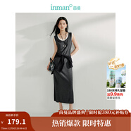 茵曼（INMAN）假兩件U領(lǐng)背心連衣裙2025春女裝新品氣質(zhì)無(wú)袖直筒中長(cháng)裙  深灰色 M
