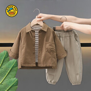 G.duck男童秋季套裝2025新款帥氣兒童春秋季外套兩件套男寶寶韓版衣服潮 咖色兩件套【外套加褲子】 常規 120 (建議4-5歲115cm-125cm)