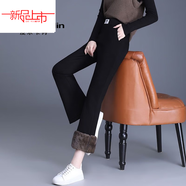 皮爾卡丹（pierre cardin）大碼300斤加絨加厚微喇褲冬季新款媽m媽褲高腰直筒休閑西裝喇叭褲 黑色【加.絨】九/分褲今年流行的輕奢品牌 加厚 XL 115-130斤