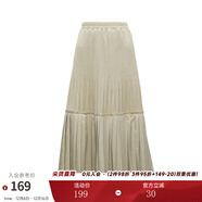 兩三事絲絨半身裙春季女黑色百褶裙裙子復古半裙長(cháng)裙 開(kāi)心自轉體 奶杏色 厚款 S