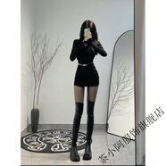 茶小阿半高領(lǐng)針織包臀連衣裙秋冬女 修身 短裙長(cháng)袖緊身裙子配腰帶 黑色螺紋磨毛優(yōu)質(zhì)版  配腰帶 XL 建議120-135斤