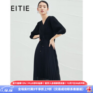 愛(ài)特愛(ài)（EITIE）春季新款商場(chǎng)同款氣質(zhì)高腰半袖百褶裙V領(lǐng)時(shí)尚中長(cháng)款連衣裙6507230 黑色20 M 160