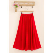 夏季雪紡半身中長(cháng)裙波西米亞大擺裙大碼高腰百搭a字裙女沙灘舞裙 紅色 均碼 松緊腰裙長(cháng)90CM六片拼接