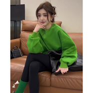冠軍閃電（CHIONPEAN）美式復古綠色圓領(lǐng)加絨衛衣女秋冬今年流行加厚上衣韓系慵懶風(fēng)外套 綠色(春秋常規款)【2023早秋衛衣/秋天外套女新 S