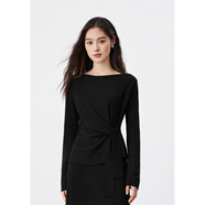 塔馳密司（touchmiss）洋氣一字領(lǐng)腰側解構綁帶針織衫+鏤空長(cháng)款半身裙時(shí)尚套裝女新款 優(yōu)雅黑(上衣) 均碼 F