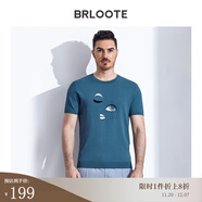 Brloote/巴魯特橫機T恤夏季時(shí)尚人臉嵌花圓領(lǐng)休閑短袖體恤衫男 藍綠 165/88A