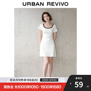 UR夏季新款女裝時(shí)尚撞色褶皺收腰修身圓領(lǐng)連衣裙UWU740043 粉白 S