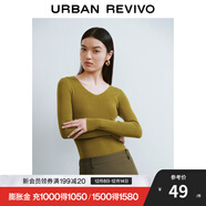 UR秋季新款女裝簡(jiǎn)約基礎百搭休閑修身V領(lǐng)針織衫UWB940008 褐綠 M