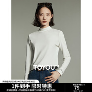 初語(yǔ)舒絨保暖長(cháng)袖t恤女秋冬新款半高領(lǐng)修身創(chuàng  )意刺繡打底衫 米白色 M