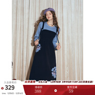 兩三事梵高假兩件針織連衣裙女2025秋冬季新款復古長(cháng)袖裙子默染時(shí)分 藏藍色 M