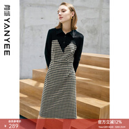 顏域時(shí)尚假兩件拼接連衣裙女2022新款冬收腰顯瘦中長(cháng)款格子裙子 黑格 S/36