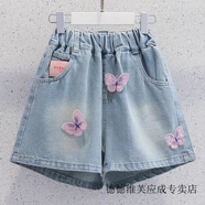 維諾亞女童短褲夏季新款中大童時(shí)尚洋氣薄款外穿運動(dòng)褲兒童牛仔褲潮 紫色蝴蝶短褲 130 cm