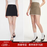 范思藍恩秋季高腰短裙女2024新款灰色氣質(zhì)通勤淑女韓版小A字裙子女送腰帶 黑色 XL