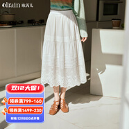 Olrain歐芮兒法式白色半身裙女春夏季女裝花邊重工刺繡蛋糕裙裙子 米白色 XL