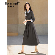 伯西亞品牌假兩件拼接灰色針織連衣裙女秋季新款優(yōu)雅百搭收腰顯瘦裙 灰色 M