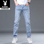 花花公子（PLAYBOY）香港直筒牛仔褲男士厚款2025秋冬新款修身百搭彈力休閑長(cháng)褲男款潮 淺藍色6817B 薄款 30