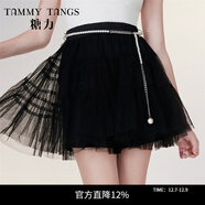 糖力【商場(chǎng)同款】春秋新款黑天鵝蓬蓬網(wǎng)紗配珍珠鏈A字半身裙短裙女 黑色 常規 L