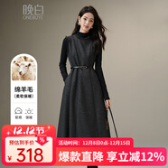 晚白【新品】2025冬高級感穿搭裙子含羊毛無(wú)袖毛呢連衣裙【不含腰帶】 深灰色 M