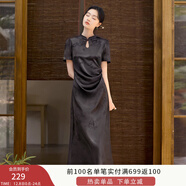 香影新中式國風(fēng)立領(lǐng)連衣裙女2025夏季新款改良旗袍風(fēng)白色提花裙子 黑色L65S790 水滴款 花卉暈染 M 160/84A/95-110斤