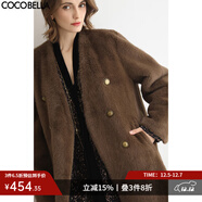 COCOBELLA質(zhì)感豐盈環(huán)保皮草冬長(cháng)款氣質(zhì)裸領(lǐng)加厚毛絨外套WL58 巧克力棕 L