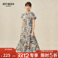 深呼吸DEEP BREATH女裝復古印花單排扣高腰中長(cháng)款碎花連衣裙A500178 油畫(huà)花 S (2碼)