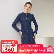 經(jīng)典故事（JANE STORY）高端小香風(fēng)連衣裙秋季2025新款設計感木耳邊洋氣修身呢料裙子女 深藍色 M