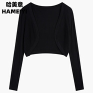 哈美意防曬罩衫女薄款薄紗披肩夏季搭配百搭時(shí)尚外搭針織開(kāi)衫小坎肩外套 黑色 M 【開(kāi)衫薄/針織短袖/披肩外搭】