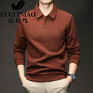富貴鳥(niǎo)（FUGUINIAO）長(cháng)袖t恤男士秋冬新款純色翻領(lǐng)打底上衣商務(wù)休閑百搭Polo衫男 桔紅色 XL 175/52