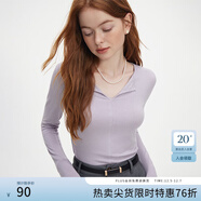 范思藍恩秋季V領(lǐng)套頭百搭長(cháng)袖針織T恤女秋季2024新款通勤修身針織衫上衣 香芋紫 S