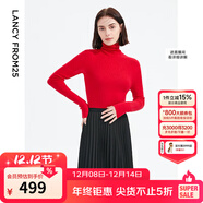 朗姿【朗姿羊毛Basic衣櫥】純羊毛法式毛針織衫冬季新款修身長(cháng)袖毛衣 大紅色 XL