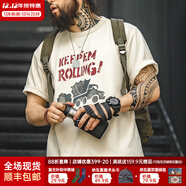 馬登工裝美式復古涂鴉字母印花短袖T恤男夏季混紡圓領(lǐng)重磅小眾Tee男款 淺杏色 【男士半袖/寬松t恤衫/高街/國內潮牌】 L 【今日下單 順豐包郵】