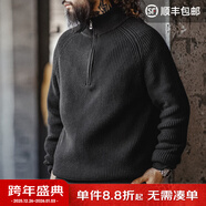 馬登工裝美式半拉鏈立領(lǐng)毛衣男秋季半高領(lǐng)豎線(xiàn)肌理百搭彈力男士針織衫 炭黑色 【寬松偏大/黑色毛衣/男士毛衣冬季/毛衫男】 XL
