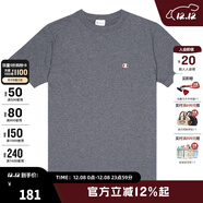 Champion冠軍棉T恤男夏季美式復古運動(dòng)情侶圓領(lǐng)簡(jiǎn)約多巴胺穿搭短袖上衣女 深灰 S