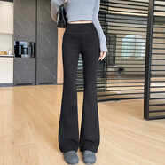 朵世界加絨羊毛微喇褲女加長(cháng)毛呢褲子2025冬季高個(gè)子高腰垂感休閑喇叭褲 黑色加絨 L (108-120斤選擇)