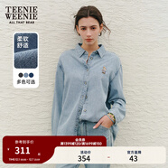 Teenie Weenie小熊女裝休閑復古時(shí)尚長(cháng)袖牛仔襯衫通勤襯衣開(kāi)衫上衣 淺藍色 S (160)