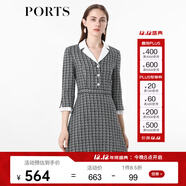PORTS寶姿女裝 秋冬新品收腰氣質(zhì)連衣裙ALL9D016JFE033 黑色格子 S (4)