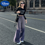 迪士尼（Disney）女童秋裝爵士舞服裝2024新款短袖中大童套裝夏季洋氣修身兒童t恤 24121紫色毛邊棉褲套裝 120cm
