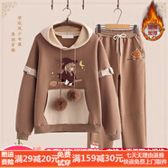 湯靈鼠童裝女韓版女童冬季套裝12大童裝10歲秋冬時(shí)尚女孩衣服冬裝加絨 咖啡色女巫++Q1咖啡小熊長(cháng)褲（全套） 加絨 M-160（建議85-100斤）