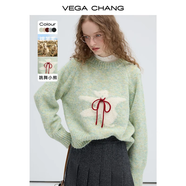 VEGA CHANG拉絨工藝羊毛針織衫女2025年冬設計感甜美小熊毛衣 薄荷綠 均碼