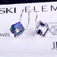 日韓風(fēng)格925銀方糖耳釘 超閃奧地利水晶耳墜 立方體造型耳飾女裝 彩藍色一對